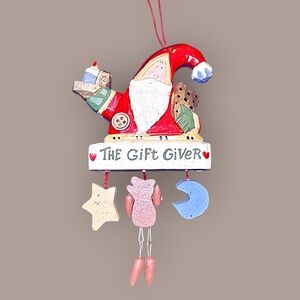 Gallerie II Handpainted Carved Wood Gift Giver Santa Dangle Christmas  Ornament